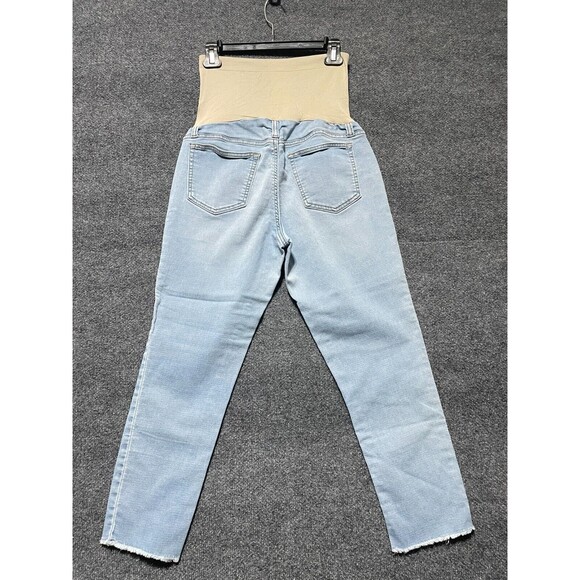 Indigo Blue Maternity Jeans Size Medium Straight Leg Distressed Light Blue - Picture 5 of 13